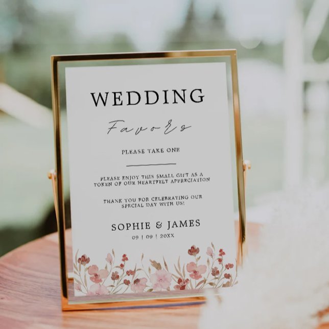 Rose Favoriten-Unterschrift, bitte nehmen Sie eine Einladung (Rose Favors Sign, Please Take One Wedding Invitation)