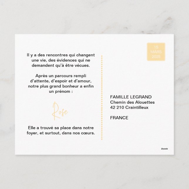 "Rose" Feiertagspostkarte (Rückseite)