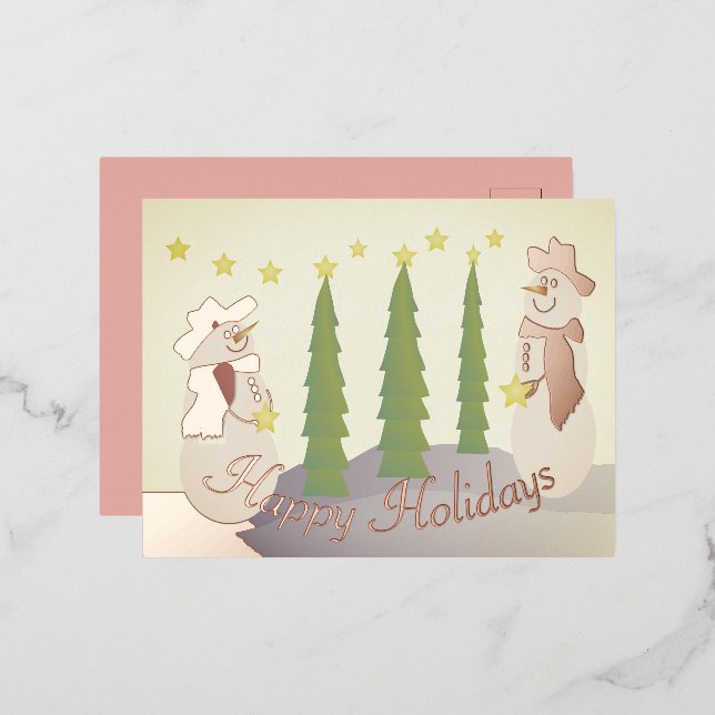 Rose Festivals Snowman Folien Feiertagspostkarte (Vorderseite/Rückseite)