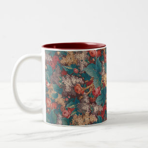 Rose, Flieder, großes Blätter-Muster Vintage-Garte Zweifarbige Tasse