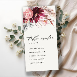 Rose Flora Pampas Grassitzplan Tischnummer