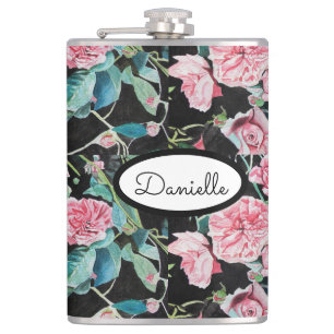 Rose Flora Rose Vintag Gartenfrauen Rosa Schwarz Flachmann