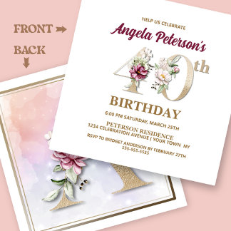 Rose Floral A 40. Geburtstag Party Einladung