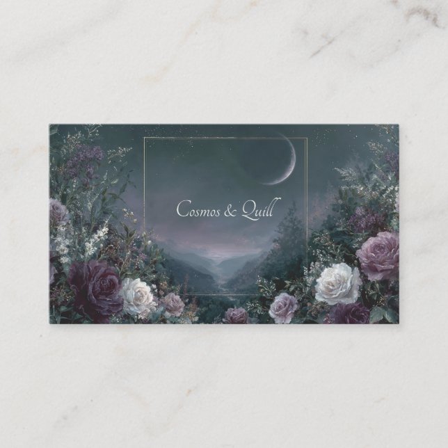 Rose Floral and Crescent Moon Night Sky Valley Visitenkarte (Vorderseite)