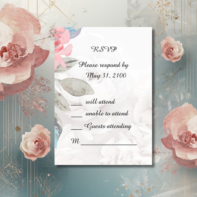 Rose Floral Aquarell Hochzeit RSVP Response Card Karte (Von Creator hochgeladen)