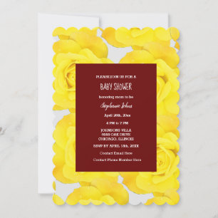 Rose Floral Baby Shower Girl Burgundy Red Yellow Einladung