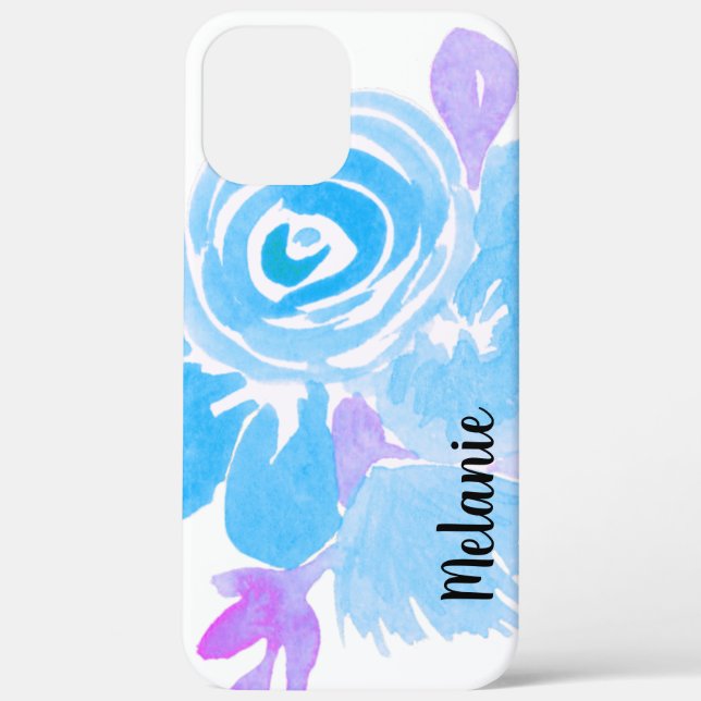 Rose Floral Blau Lila Mit Monogramm Case-Mate iPhone Hülle (Rückseite)