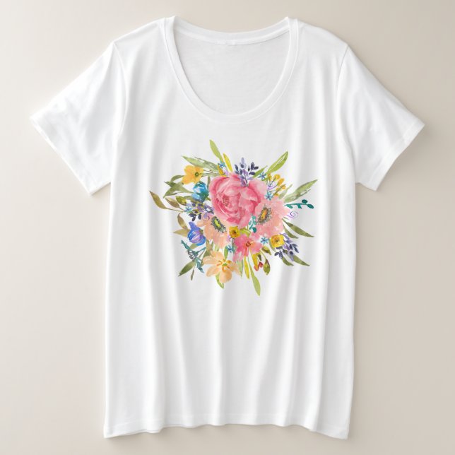 Rose Floral Bouquet Große Größe T-Shirt (Design vorne)