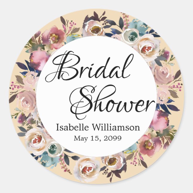 Rose Floral Brautparty Runder Aufkleber (Vorderseite)