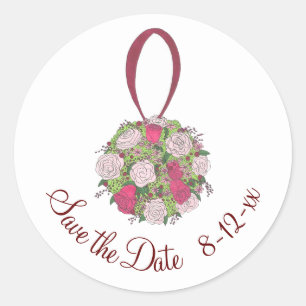 Rose Floral Bridal Bouquet Hochzeit Speichern Sie Runder Aufkleber