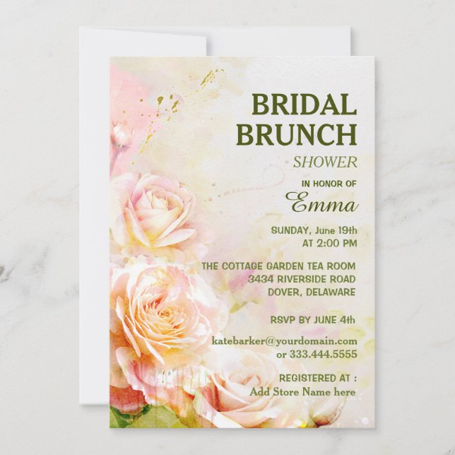 Rose Floral Bridal Brunch Dusche Einladung (Vorderseite)