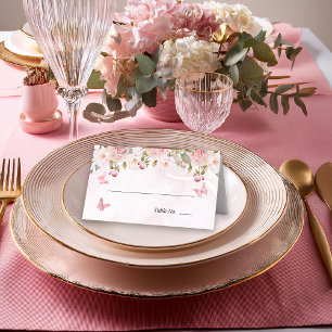 Rose Floral Butterfliegen Rosa Marmor Platzkarte