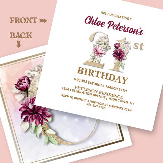 Rose Floral C 21. Geburtstag Party Einladung