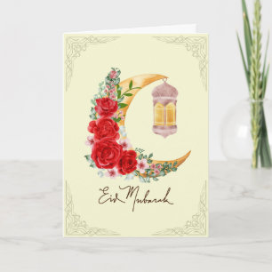 Rose Floral Crescent Islamische Laterne Eid Mubara Karte
