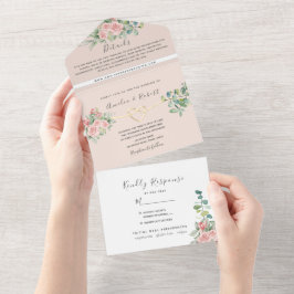 Rose Floral Dusty Pink Hochzeit All In One Einladung