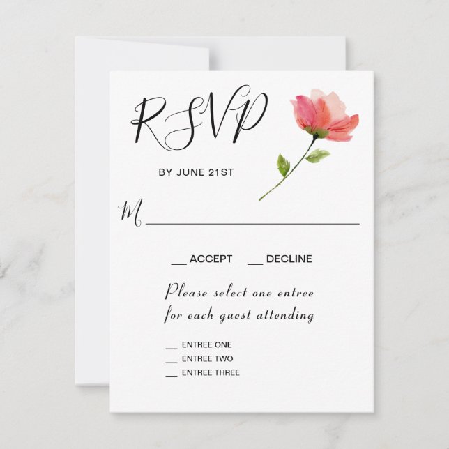 Rose Floral Elegant 3 Entree UAWG Response Card RSVP Karte (Vorderseite)