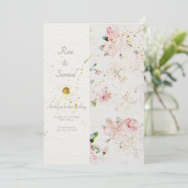 Rose Floral Elegantes Papier Texturierte Hochzeit Einladung