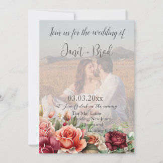 Rose Floral Eukalyptus Foto QR Code Hochzeit Einladung