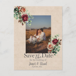 Rose Floral Eukalyptus Save the Date Foto Postkarte