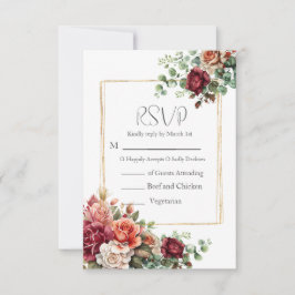 Rose Floral Eukalyptus Wedding RSVP Karte