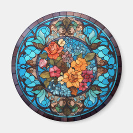 Rose Floral Faux Stained-Glass Magnet