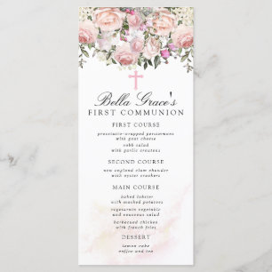 Rose Floral First Communation Menükarte