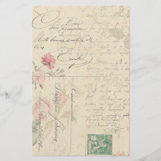 Rose Floral French Ephemera Stationery Briefpapier (Vorderseite)