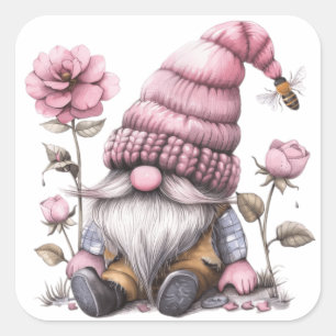 Rose Floral Gnome Quadratischer Aufkleber