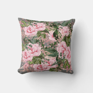 ROSE FLORAL GRAY DESIGN CUSTOM CUSHION KISSEN