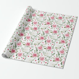 Rose Floral Hearts Brautparty Geschenkpapier