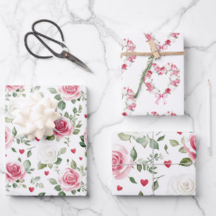 Rose Floral Hearts Brautparty Geschenkpapier Set