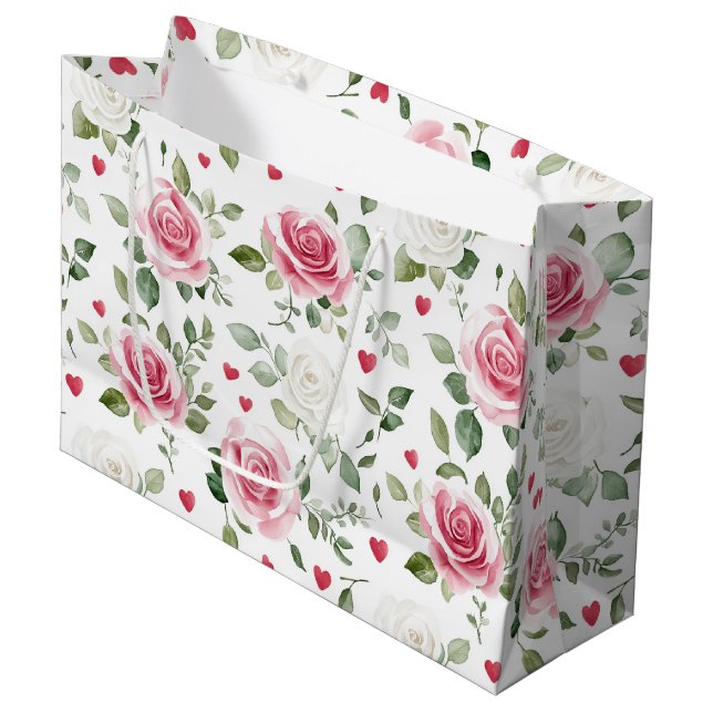 Rose Floral Hearts Brautparty Große Geschenktüte (Vorderseite Schrägansicht)