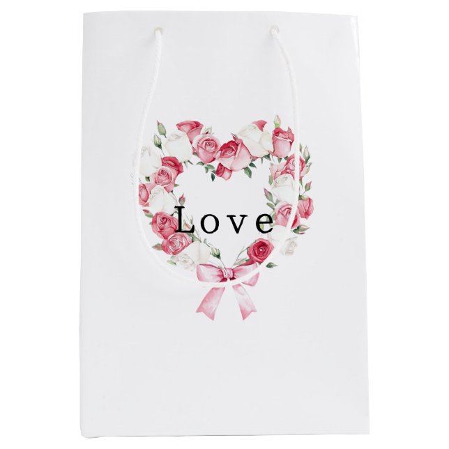 Rose Floral Hearts Brautparty Mittlere Geschenktüte (Vorderseite)