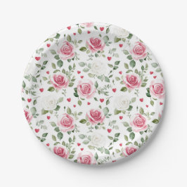 Rose Floral Hearts Brautparty Pappteller