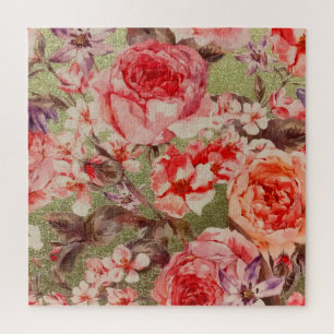 Rose Floral Himbeere Himbeere Rosa Wasserfarbe Puzzle