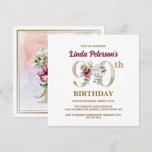 Rose Floral L 90. Geburtstagsparty Einladung