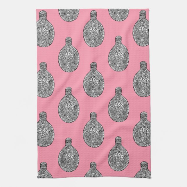 Rose Floral Liquor Flask Muster Rosa Handtuch (Vertikal)