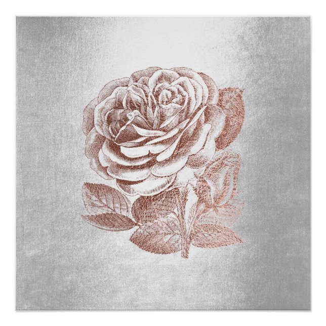 Rose Floral Metallic Pink Gold Silbergrau Minimal Poster (Vorderseite)