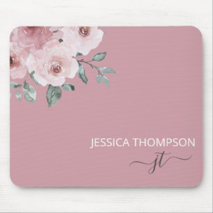 Rose Floral Modernes Monogramm Name  Mousepad