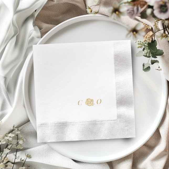 Rose floral monogram minimalist wedding servietten mit folie (Rose floral monogram minimalist wedding foil napkins)