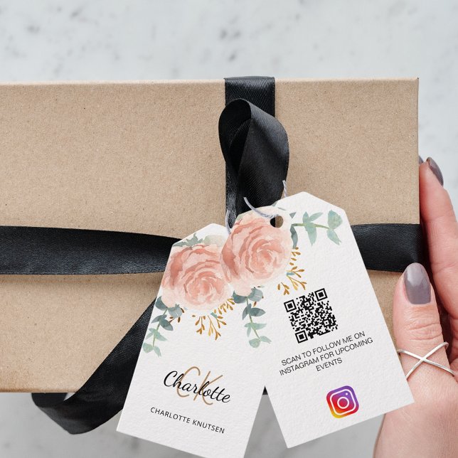 Rose floral monogramm Geschäft QR Geschenkanhänger (Von Creator hochgeladen)