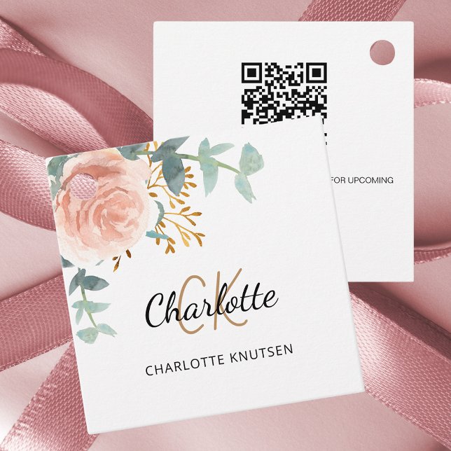 Rose floral monogramm Geschäft QR Geschenkanhänger (Von Creator hochgeladen)