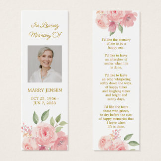 Rose Floral Photo Funeral Memorial Bookmark