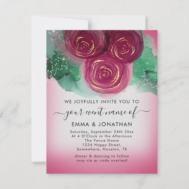 Rose Floral QR Code Burgundy Grau Pink (Vorderseite)