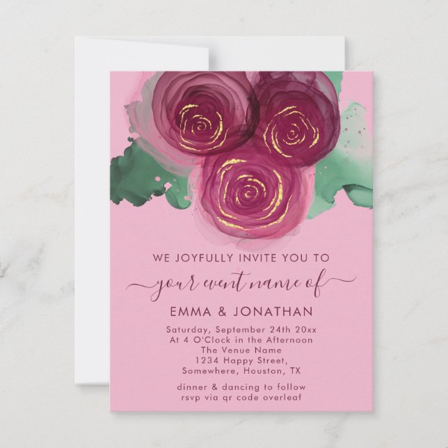Rose Floral QR Code Burgundy Marsala Pink (Vorderseite)