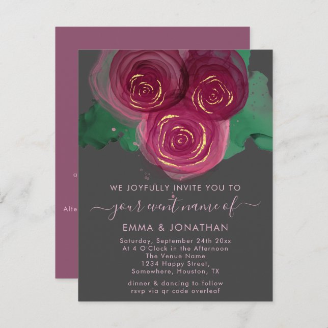 Rose Floral QR Code Grafit Burgundy Marsala (Vorne/Hinten)