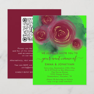 Rose Floral QR Code Hell Green Marsala