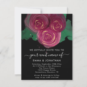 Rose Floral QR Code Wedding Marsala Black