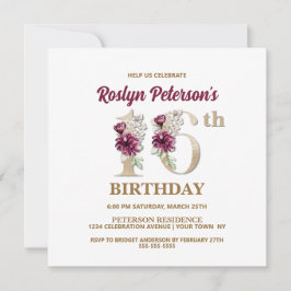 Rose Floral R 16. Geburtstagsparty Einladung