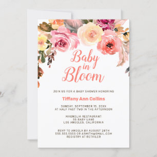 Rose Floral Watercolor Baby in Bloom Baby Showroom Einladung